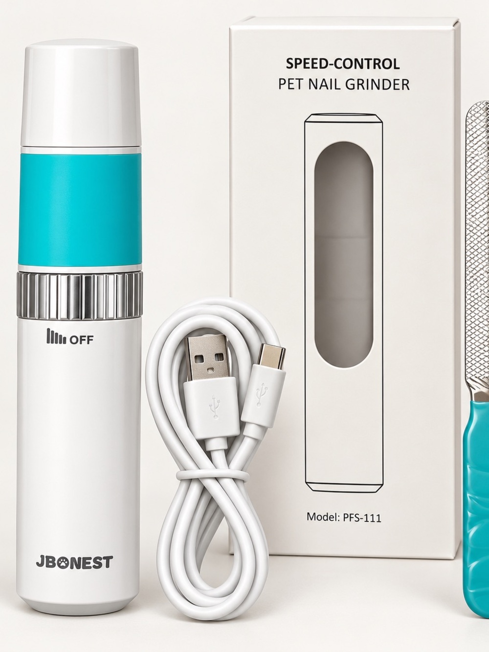 White & Teal Pet Nail Grinder - Speed-Control Rechargeable Trimmer